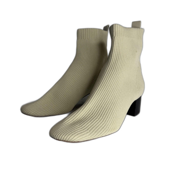 Everlane Glove Boot ReKnit Ankle Boots Womens Size 10 Cream Ribbed Block Heel - Picture 2 of 12